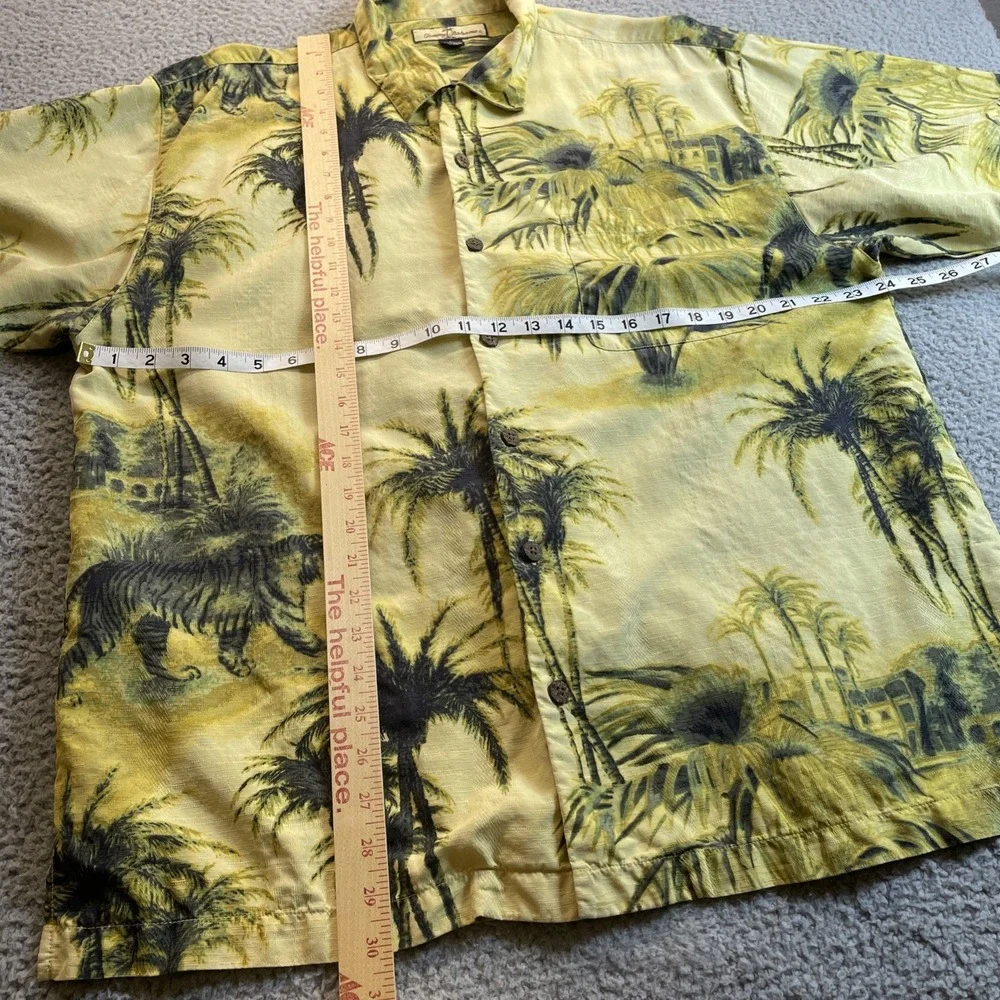 Tommy Bahama Shirts Mens Large Yellow Silk Palm Tree Tiger Hawaiian Camp Casual - Picture 9 of 12